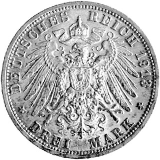 3 marki 1913, Berlin, popiersie w uniformie wojs