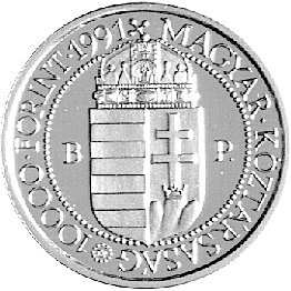 10.000 forintów 1991, wizyta papieża Jana Pawła II na Węgrzech, K.M. 684, złoto 7.00 g.
