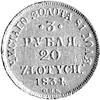 3 ruble = 20 złotych 1834, Petersburg, Plage 299, Fr. 111, złoto 3,90 g.