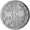 25 kopiejek = 50 groszy 1847, Warszawa, Plage 386, bardzo ładna moneta ze starą patyną.