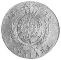 1/3 talara 1811, Warszawa, Aw: Głowa i napis, Rw: Tarcza herbowa pod koroną, Plage 109, H-Cz 3462.