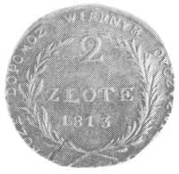 2 złote 1813, Aw: Nominał w wieńcu laurowym i napis, Rw: Napis, Plage 126, H-Cz. 3489, ślady złoce..