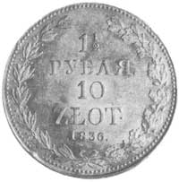 1 1/2 rubla = 10 złotych 1836, Warszawa, Aw: Orzeł carski i napis, Rw: Nominał w wieńcu, Plage 325