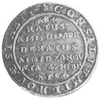 ćwierćtalar pośmiertny 1663, Brzeg, Aw: Tarcza herbowa w ozdobnym kartuszu i napis, Rw: Napisy, Fb..