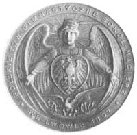 medal brązowy Polskiego Towarzystwa Gimnastycznego Sokół - Macierz 1907, Aw: Anioł ochraniający gn..
