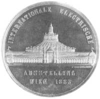 medal z okazji Międzynarodowej Wystawy Elektrycznej w Wiedniu 1883 (brąz złocony), Aw: Popiersie a..