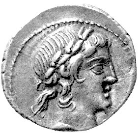 L. Censorinus 82 pne, denar, Aw: Głowa Apollina 