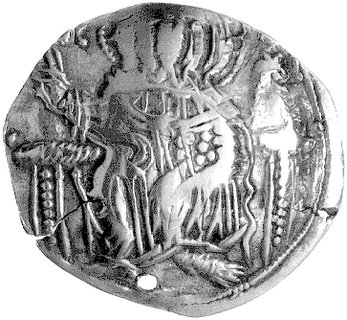 hyperpyron, Aw: Chrystus na tronie, Rw: Cesarz koronowany przez Matkę Boską, Sear 2073, złoto 2.58 g.