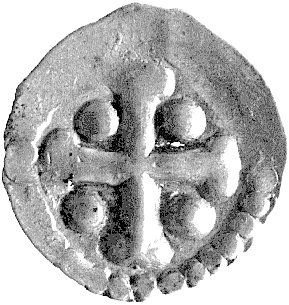 Karyntia, Herman 1161-1181, denar Friesacher, mennica St. Veit, Aw: Nieczytelny, Rw: Krzyż z poprzeczkami na końcach ramion i kulki w polach, Bonhoff 2140, 1.21 g.