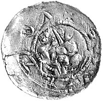 denar, Aw: Dwaj walczący rycerze i napis w otoku: SAV ZOA, Rw: Rycerz walczący z lwem, Str.40, Gum.82