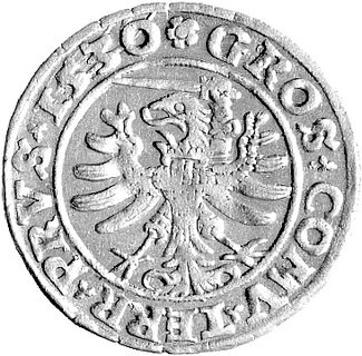 grosz 1530, Toruń, odmiana - ręka z mieczem z prawej strony Orła ziem pruskich, pod. Kurp. 270 R - inna odmiana interpunkcji na awersie trójczłonowe przerywniki, Gum. 526.