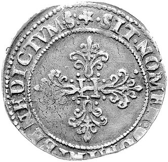 frank 1586, Tuluza, Duplessy 1130, rzadka i ładnie zachowana moneta, mennicze pęknięcie krążka.