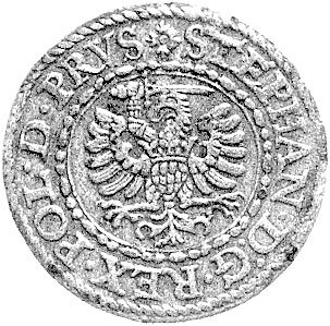 szeląg 1582, Gdańsk, drugi egzemplarz ale odmiana niedokończony pierścień - znak menniczy.