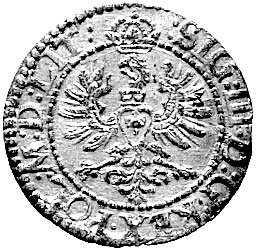 szeląg 1623, Wilno, ciekawa odmiana powstała w wyniku dwukrotnego wbicia w stempel puncy z ostatnią cyfą daty.