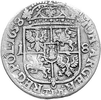 ort 1658, Kraków, odmiana popiersie króla dzieli napis, Kurp. 408 R1, Gum. 1757, moneta czyszczona.