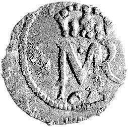 szeląg 1673, Elbląg, cyfra 3 w dacie źle wybita, zlewa się z obwódką przez co daje złudzenie podobieństwa do 1, podobny Kurp. 1159 R3 ale odmiana napisu SOLIDVS /CIVITATIS ELBINGEN, ładna ale trochę niecentrycznie wybita moneta.