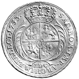 dwudukat 1753, Lipsk, H-Cz. 2812 R4, Fr. 2853, złoto, 6.88 g, bardzo rzadka moneta ze zbioru Wiktora Chomińskiego ze Lwowa, ładna stara patyna.