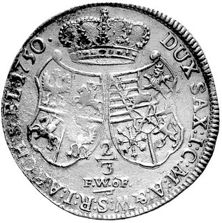 2/3 talara (gulden) 1750, Drezno, Dav. 830, Merseb. -, uszkodzona powierzchnia awersu.