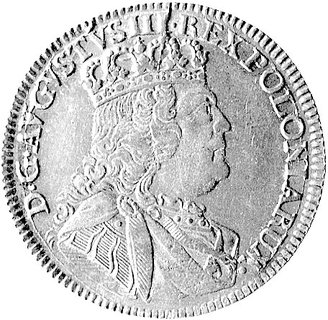 ort 1754, Lipsk, Aw: Duże popiersie króla w zbroi z czterema pionowymi paskami na ramieniu na zbroi, w otoku napis, Rw: jak nr 448.