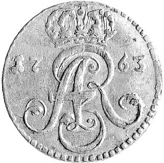 trojak 1763, Toruń, odmiany z literkami D-B obok herbu miasta, Kam. 1023 R2, Merseb. 1820, ładna i rzadka moneta.