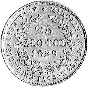25 złotych 1829, Warszawa, Plage 20, Fr. 110, złoto, 4.89 g, rzadki i ładny egzemplarz ze starą patyną.