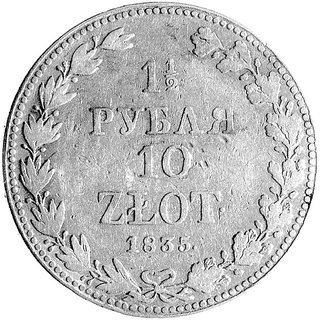 1 1/2 rubla = 10 złotych 1835, Warzszawa, Plage 320, rzadkie.