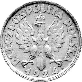 2 złote 1924, Głowa Kobiety z kłosami, po dacie literka H, moneta wybita stemplem odwróconym, Parchimowicz P-133d, wybito 60 sztuk, srebro, 10.02 g.
