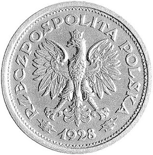 1 złoty 1928, Wieniec - gałązki dębowe, na rewersie wypukły napis PRÓBA, Parchimowicz P-126d, wybito 110 sztuk, nikiel, 6.99 g.