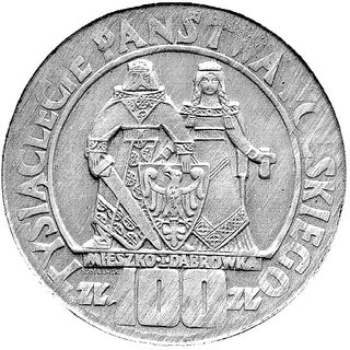 100 złotych 1966, próba technologiczna stempla na cienkim krążku, ilość odbitych egzemplarzy nieznana, srebro, Parchimowicz – 10.24 g, duża ciekawostka numizmatyczna.