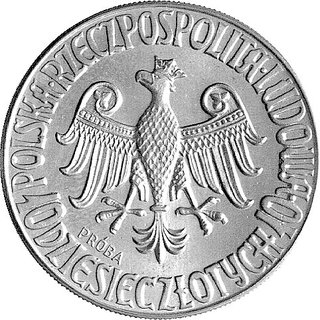 10 złotych 1964, Kazimierz Wielki, wypukły napis PRÓBA po obu stronach, Parchimowicz P-242b, wybito 10 sztuk, miedzionikiel, 13.03 g.