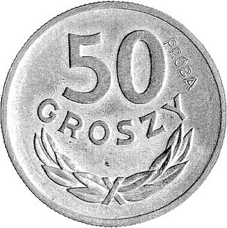 50 groszy 1949, na rewersie wklęsły napis PRÓBA,