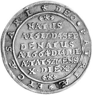 ćwierćtalar pośmiertny 1664, Brzeg, Aw: Popiersie księcia na wprost, Rw: Napisy, F.u.S. 1864, 7.04 g, rzadki.