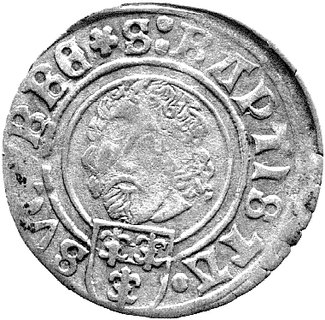 grosz 1507, Nysa, odmiana z pełną datą nad tarczą herbową, Fbg. 777.n, rzadki.