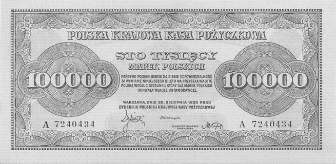 100.000 marek polskich 30.08.1923, Pick 34.