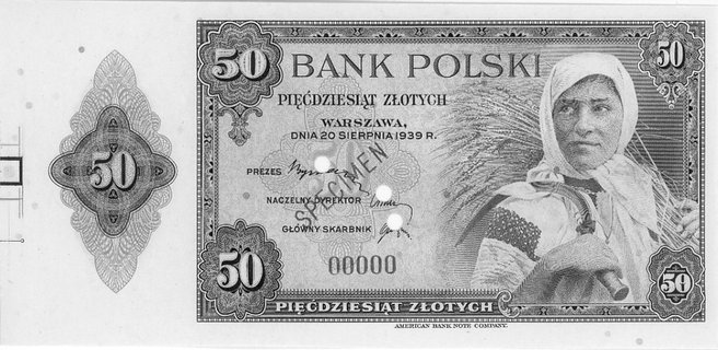 50 złotych 20.08.1939 Pick 88.s, SPECIMEN, trzyk