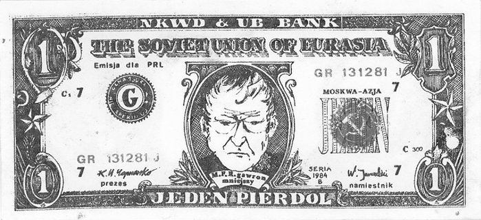 1 pierdol 1984 rok- propagandowy pseudobanknot emitowany przez Solidarność, duża ciekawostka.