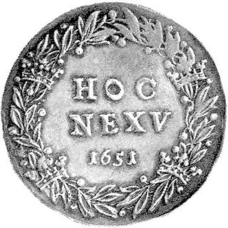 medal z okazji zwycięstwa pod Beresteczkiem 1651 r., Aw: W wieńcu laurowym poziomy napis: HOC NEXV 1651, Rw: Napis poziomy: VICTORI SCYTAR & REBEL AVGVSTO SERENIS & POENTIS, IOANNI CASIMIRO. D.G. POLONÆ REGI M.D.L..., H-Cz. 1968 R3, srebro 4.29 g., medal wybity w Lubece na zle- cenie przebywających tam posłów polskich, którzy w ten sposób uczcili zwycięstwo wojsk polskich