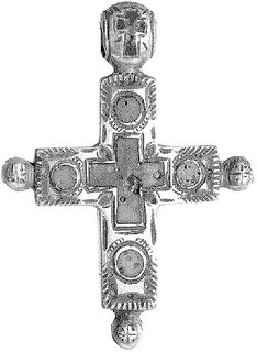 krzyżyk prawosławny, srebro i emalia, na odwrocie grawerowane ICXC i data 1807, punce, srebro 43 x 32 mm