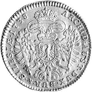 Karol VI 1711-1740, dukat 1738, Wrocław, Aw: Popiersie, Rw: Orzeł dwugłowy, Her. 136, Fr.230, złoto 3.48 g.