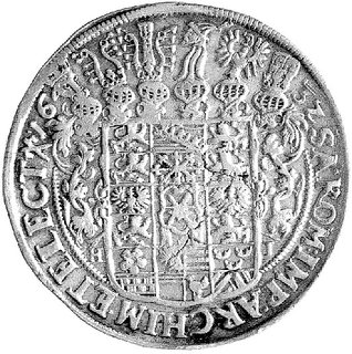 Johann Georg I 1616- 1656, talar 1632, Aw: Popiersie, Rw: Wielopolowa tarcza herbowa, Schnee 845, Dav.7601