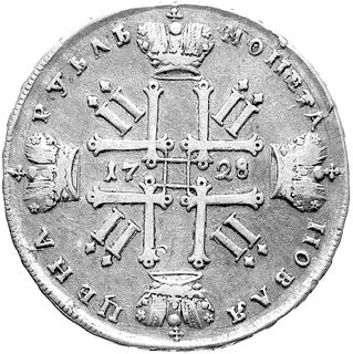 rubel 1728, Moskwa, Aw: Popiersie i napis, Rw: Poczwórny monogram w kształcie krzyża i napis, Uzdenikow 0686, Mich.44