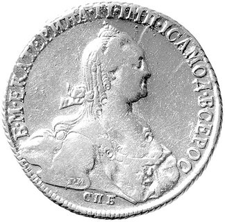 rubel 1774, Petersburg, Aw: Popiersie, na ramieniu litery , niżej litery , Rw: Orzeł dwugłowy, niżej litery, Uzdenikow 1057, Mich.304