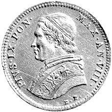 Pius IX 1846- 1878, 1 skudo 1853 B (Bolonia), Aw: Popiersie, Rw: W wieńcu nominał i data, Fr.276, złoto 1.73 g, rzadkie