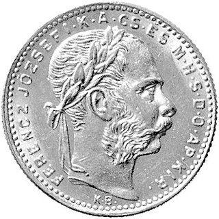 Franciszek Józef 1848- 1916, 8 forintów= 20 franków 1888 Krzemnica, Aw: Głowa, Rw: Tarcza herbowa, po bokach nominał, Fr.87, złoto 6.43 g.