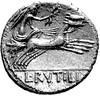 Rutilus Flaccus 77 pne, denar, Aw: Głowa Romy w skrzydlatym hełmie w prawo; za nią napis FLAC, Rw:..