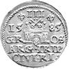 trojak 1585, Ryga, ciekawa odmiana z lilijkami po bokach III, Kurp. 449 R, Gum. 814.