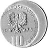 10 złotych 1975, Warszawa, Bolesław Prus, miedzionikiel, moneta niecentrycznie wybita.