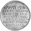 żeton koronacyjny Augusta III 1734 r., Aw: Korona i napis w otoku: MERVIT ET TVE BITVR, Rw: Napis ..