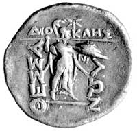 Liga Tessalska, podwójny wiktoriat II w pne, Aw: Głowa Zeusa w wieńcu, z lewej napis , Rw: Atena z..