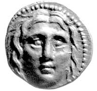Karia- Knidos, stater 189-167, Aw: Głowa Heliosa trzy czwarte w prawo, Rw: Głowa lwa w prawo, za n..